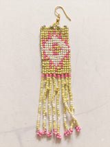 Lemon Yellow and Pink Hand Beaded Dangler Earrings
