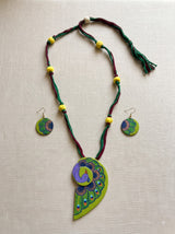 Peacock Hand Painted Fabric Necklace Set