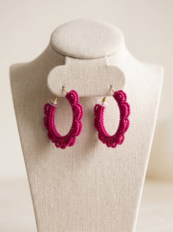 Pink Beads Handmade Hoop Earrings