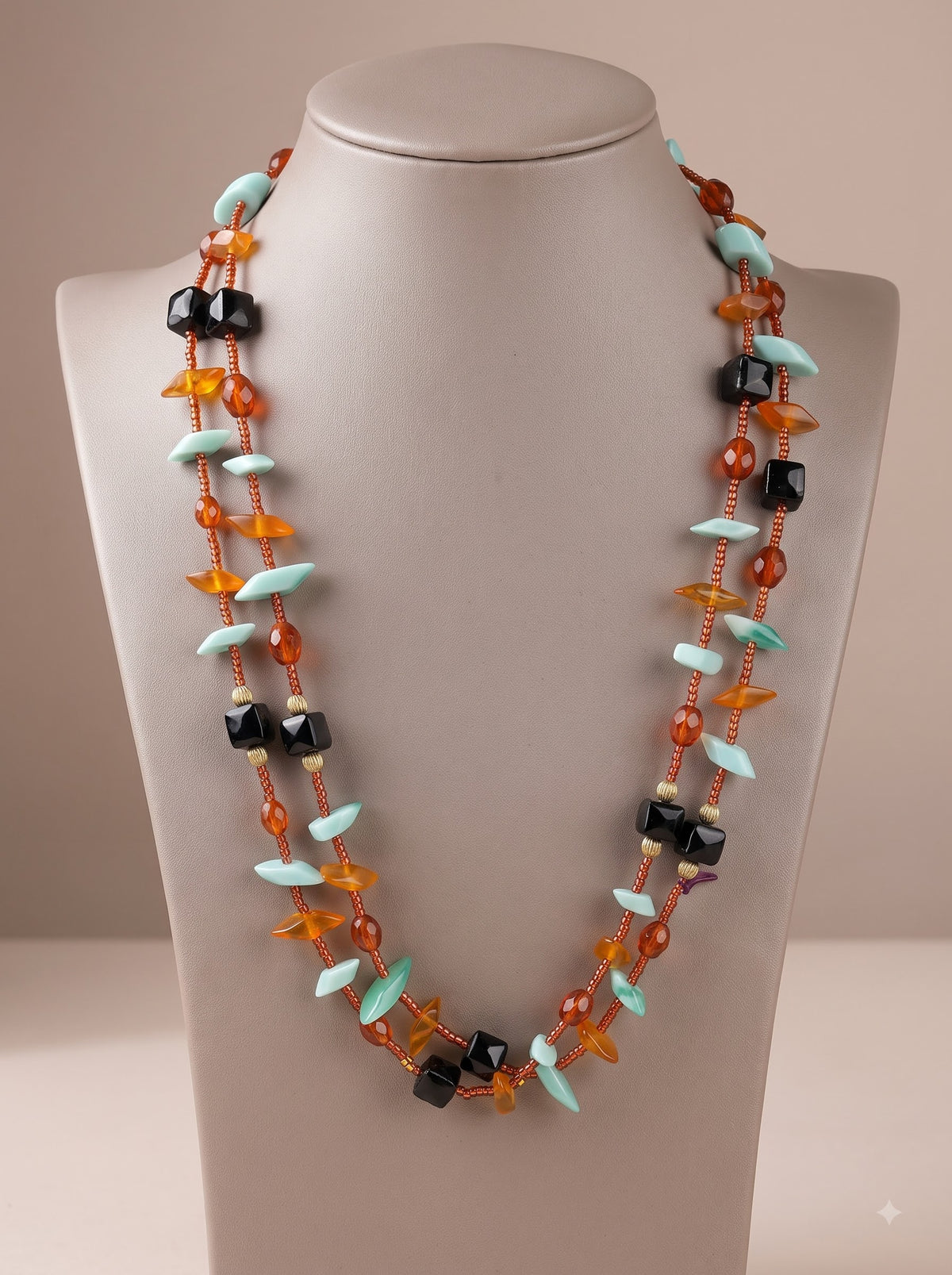Glass Beads and Charms Hand Braided Long Necklace