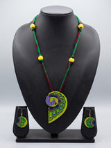 Peacock Hand Painted Fabric Necklace Set