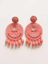 Orange and Pink Glass Beads Circular Earrings