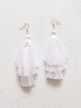 White Fabric Pom Pom Dangler Earrings
