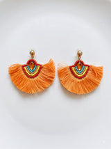 Orange Fabric Pom Pom Dangler Earrings