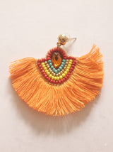 Orange Fabric Pom Pom Dangler Earrings