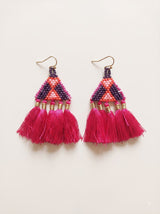 Pink Fabric Pom Pom and Beads Dangler Earrings