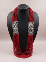 Coral Seed Beads Elephant Motif Matt Gold Finish Necklace