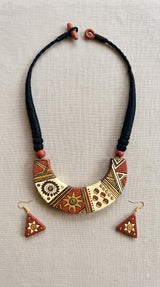 Handmade Terracotta Clay Necklace Set with Sunflower and Sunburst Motifs