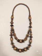 Walnut Loop – Handcrafted Double-Strand Wooden Bead Necklace