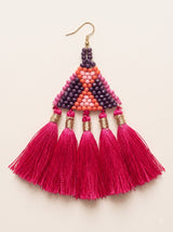 Pink Fabric Pom Pom and Beads Dangler Earrings