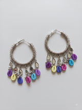 Mirror and Multi Color Shells Oxidised Finish Hoop Earrings