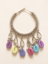 Mirror and Multi Color Shells Oxidised Finish Hoop Earrings