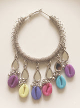 Mirror and Multi Color Shells Oxidised Finish Hoop Earrings