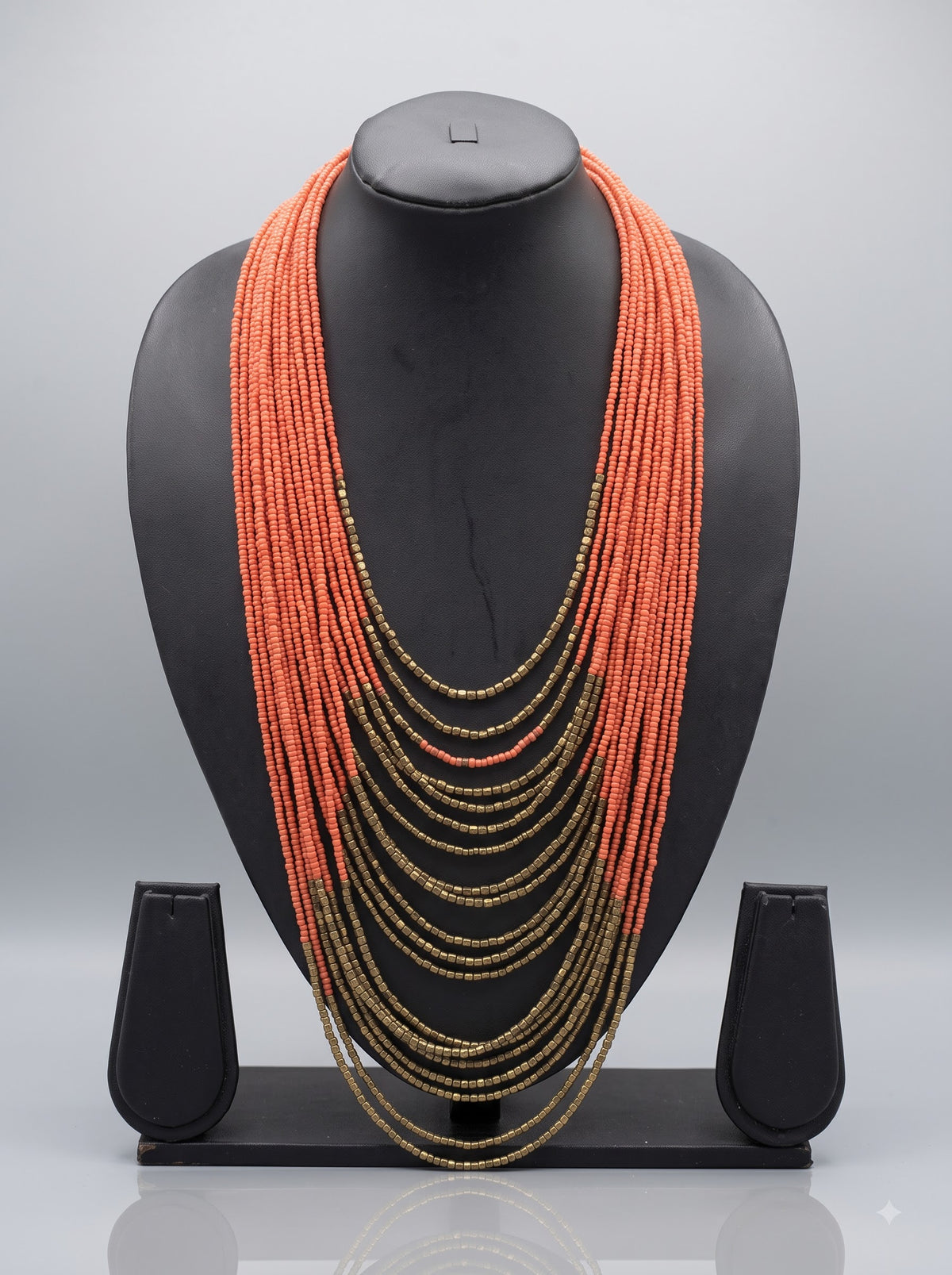 Peach and Bronze Multi-Layer Beaded Handmade Necklace