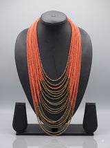 Peach and Bronze Multi-Layer Beaded Handmade Necklace