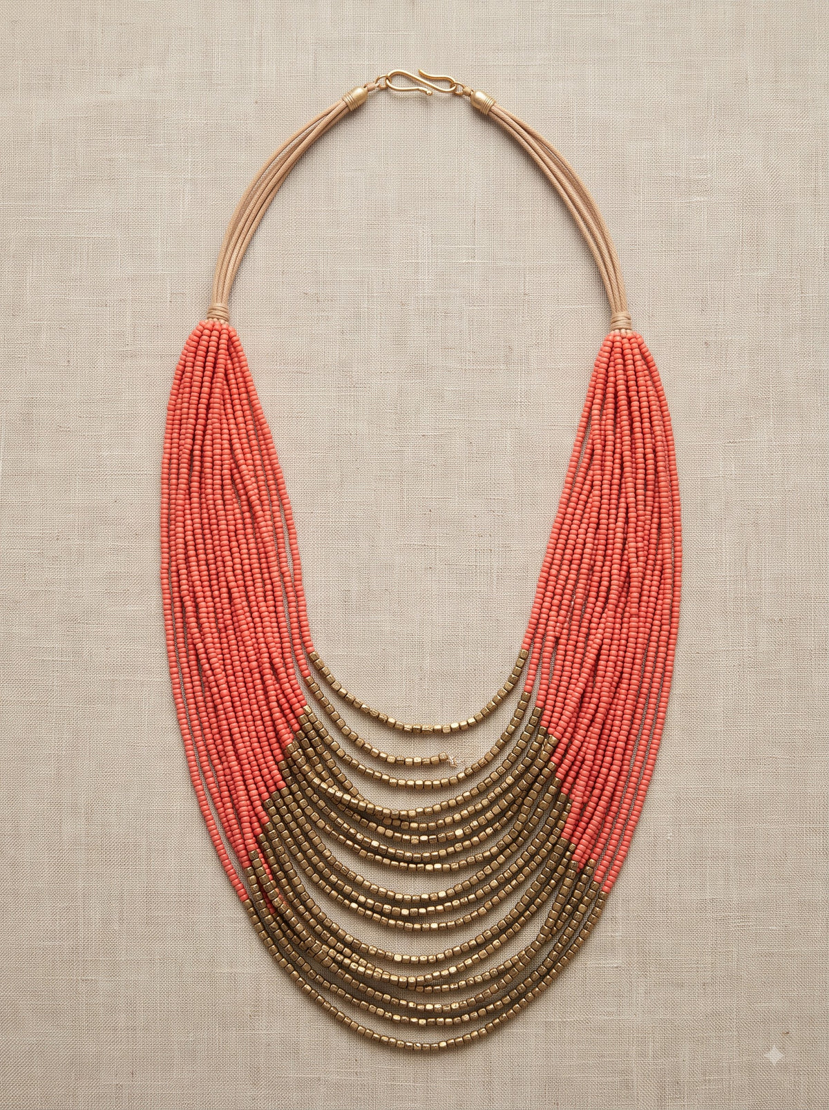 Peach and Bronze Multi-Layer Beaded Handmade Necklace