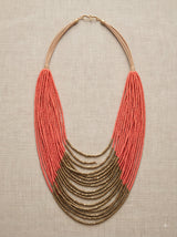 Peach and Bronze Multi-Layer Beaded Handmade Necklace