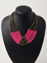 Pink and Bronze Beads Multi-Layer Handmade Necklace