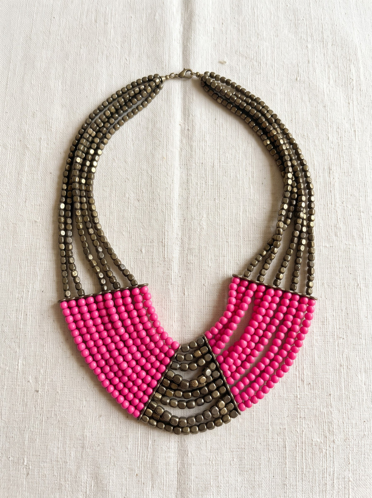 Pink and Bronze Beads Multi-Layer Handmade Necklace