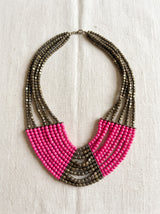 Pink and Bronze Beads Multi-Layer Handmade Necklace