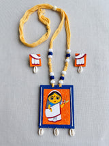 Traditional Woman in a Saree Hand Painted Fabric Necklace Set