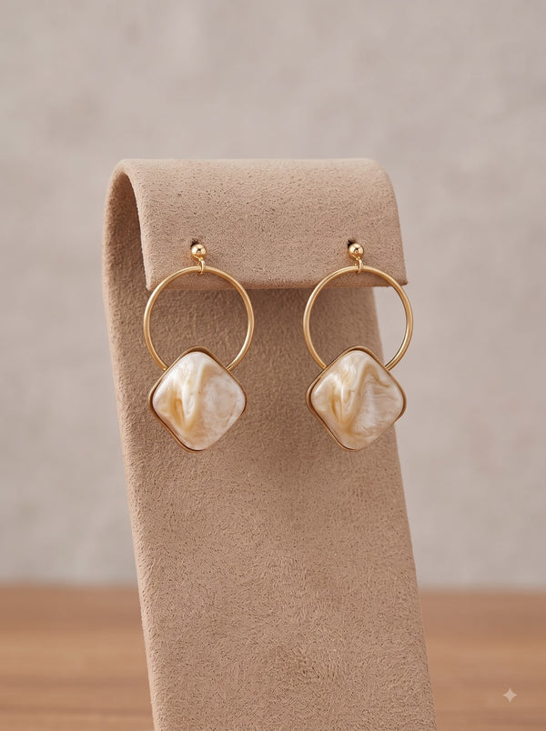 Mother of Pearl Geometric Shape Gold Finish Earrings