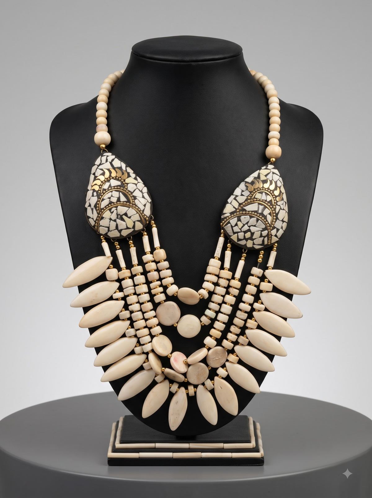 Ivory Bone Beads Quirky Statement Necklace
