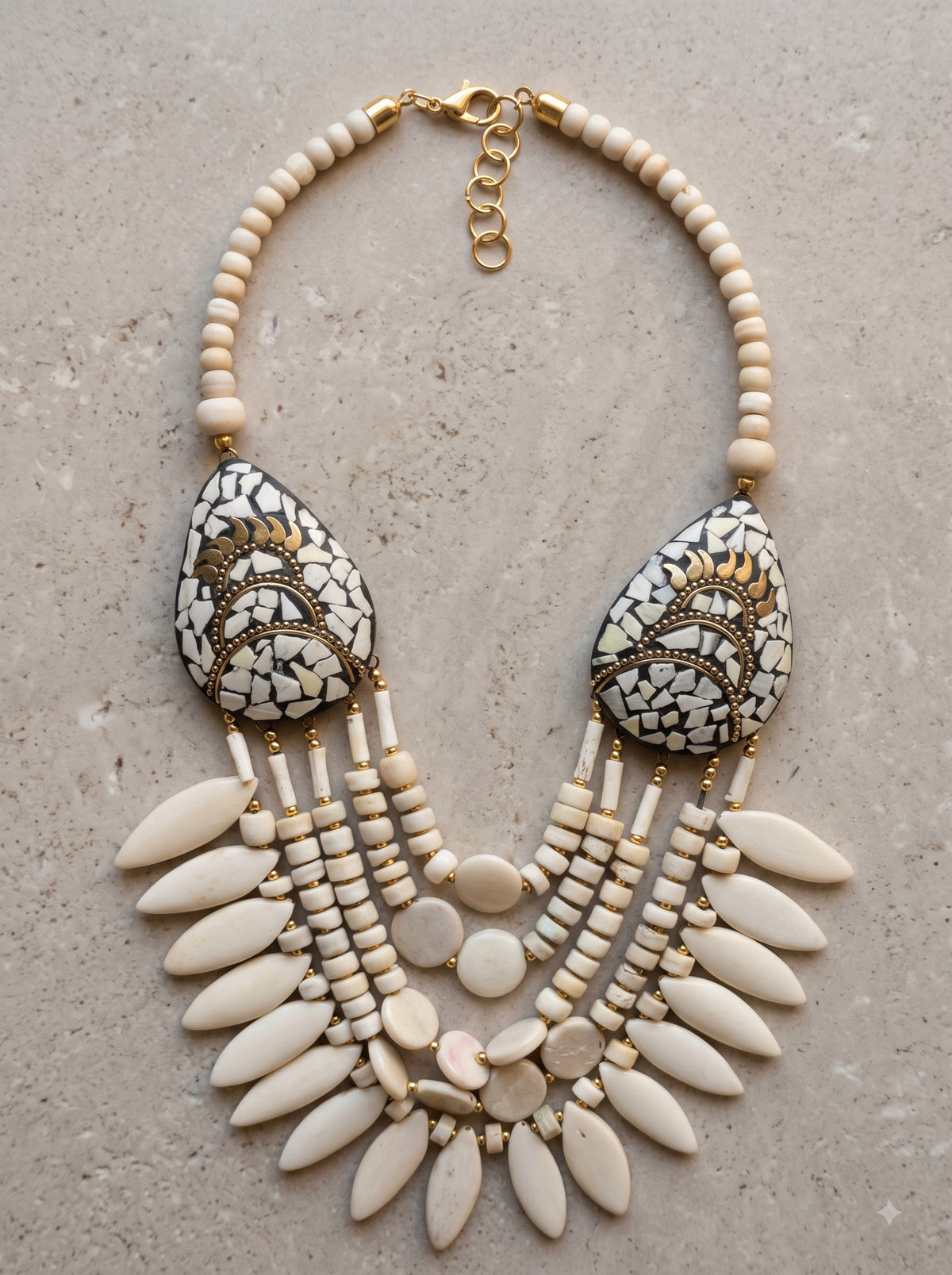 Ivory Bone Beads Quirky Statement Necklace