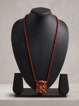 Hand Beaded Long Red Necklace with Statement Pendant