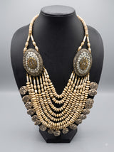 Ivory Bone Beads Quirky Statement Necklace with Mosaic Details