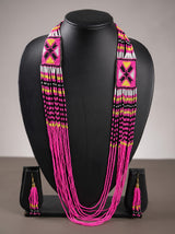 Pink and Multi-Color Hand Beaded Long Necklace Set