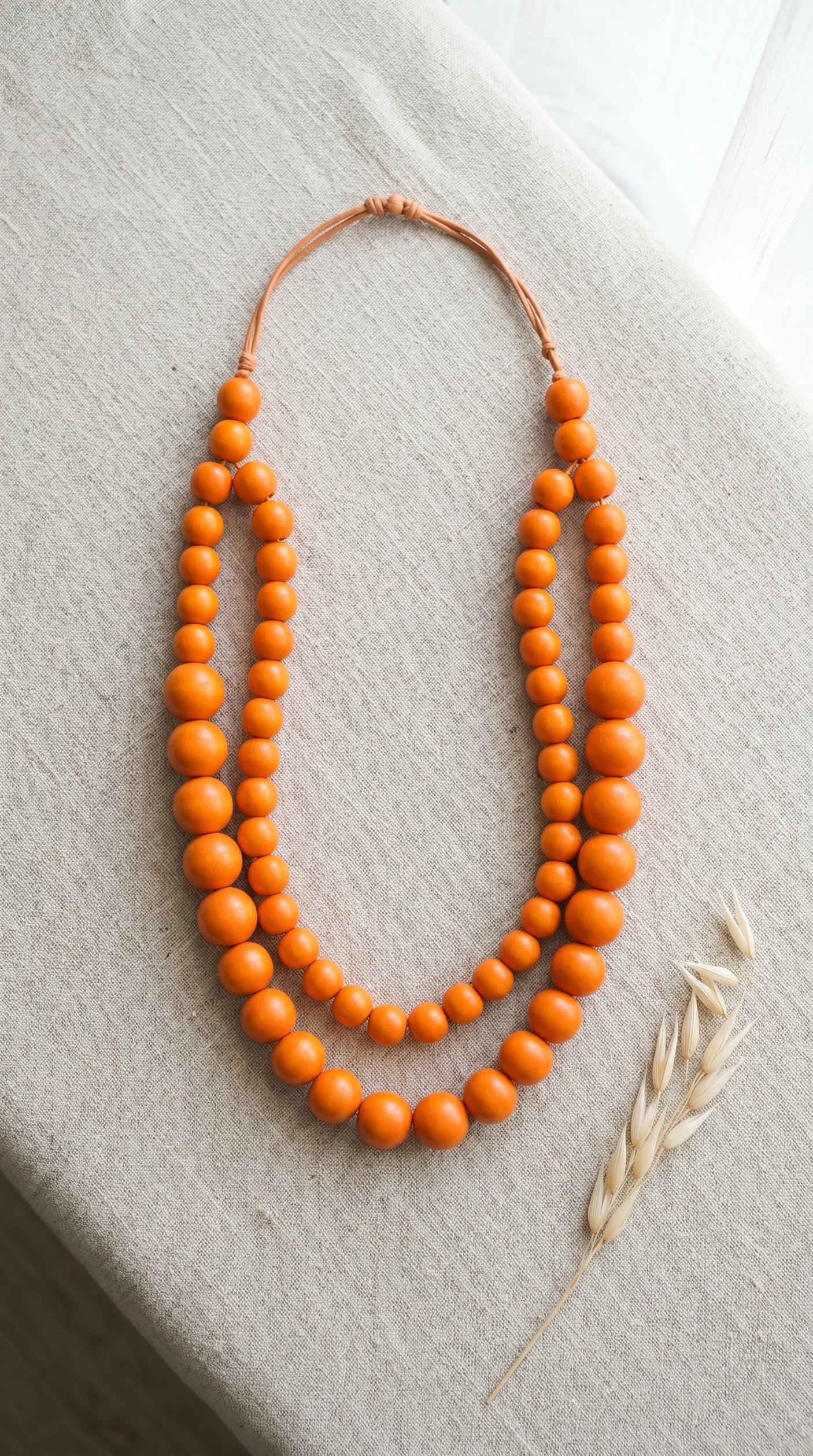 Orange Wooden Beads 3 Layer Handmade Necklace