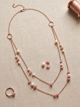 Pearls and Bead Charms 2 Layer Long Chain Necklace