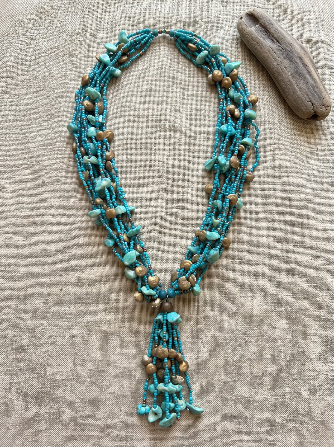 Blue and Brown Stones and Beads Layered Boho Necklace