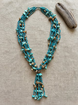 Blue and Brown Stones and Beads Layered Boho Necklace