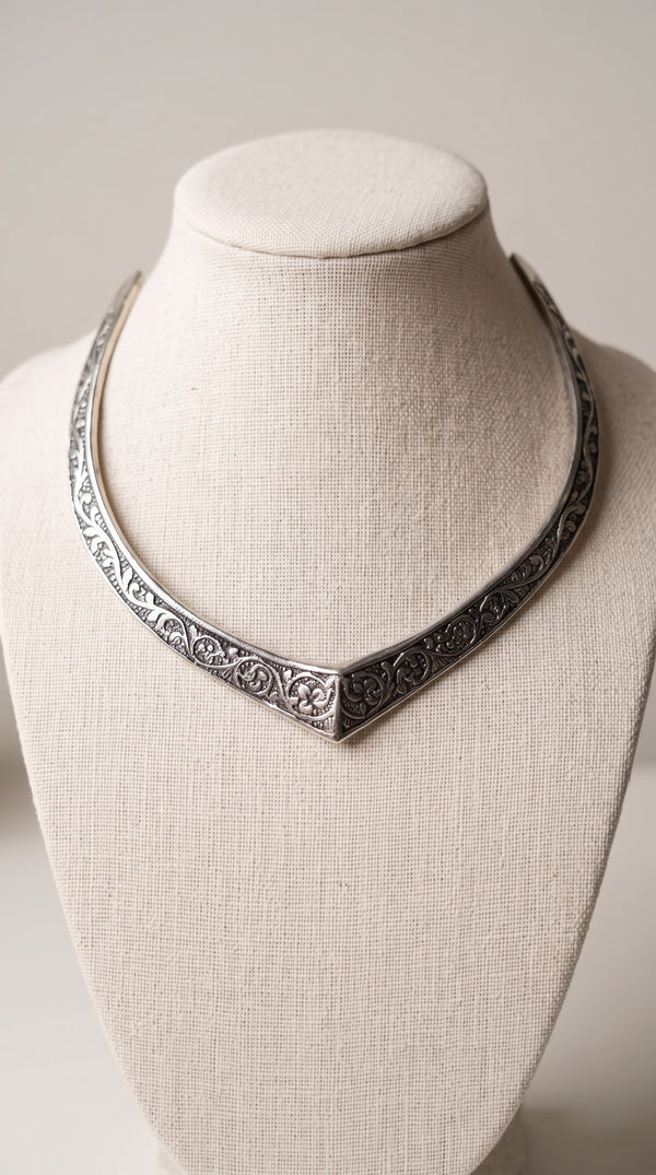 Intricately Detailed Oxidised Finish Metal Hasli