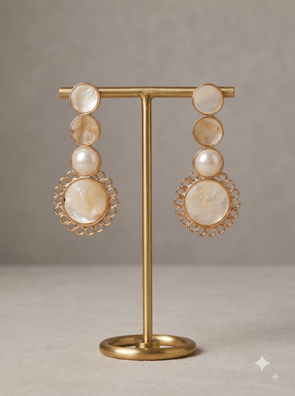 Baroque Pearls and Metal 3 Layer Gold Finish Earrings