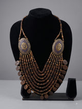 Brown Bone Beads Quirky Statement Necklace with Tibetan Mosaic Details