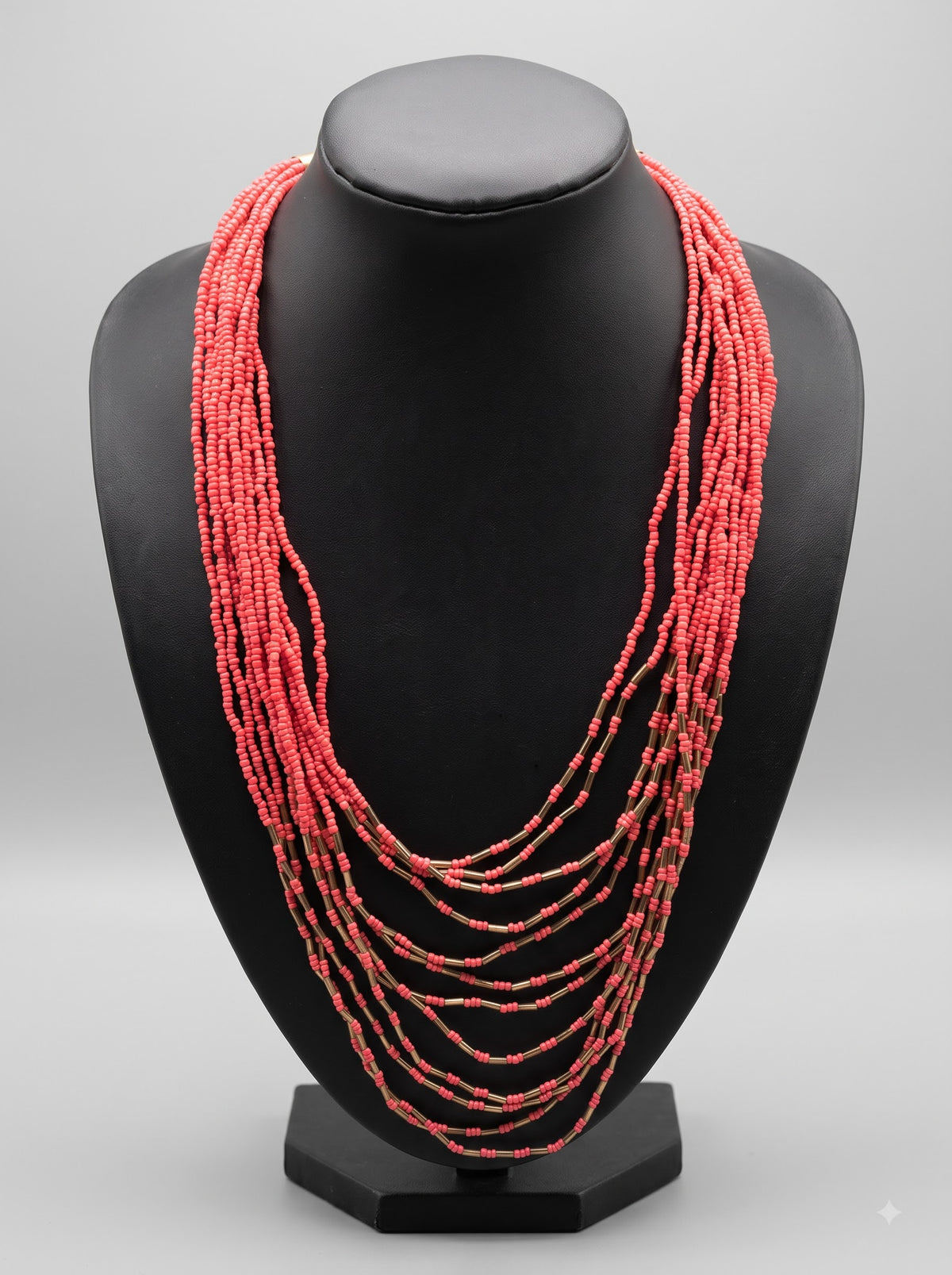 Coral Cascade Multi-Strand Bead Necklace