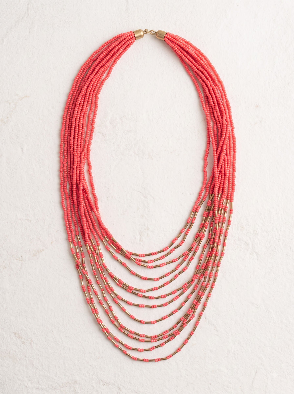 Coral Cascade Multi-Strand Bead Necklace