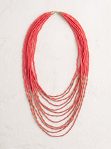 Coral Cascade Multi-Strand Bead Necklace