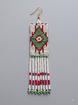 Off-White, Green and Red Hand Beaded Dangler Earrings
