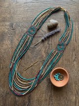 Blue, Bronze and Gold Multi Layer Bohemian Beaded Necklace