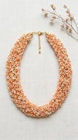 Peach and Gold Beaded Multi-Layer Handmade Necklace