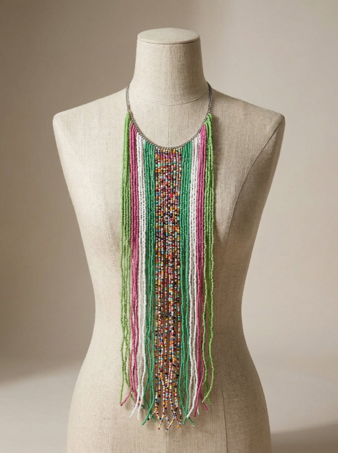 Boho Beaded Long Statement Necklace