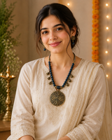 Glass Beads and Statement Metal Pendant Necklace Set