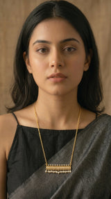 Gold Filigree Bar Pendant with Pearl Drops on Dainty Gold Chain Necklace
