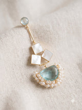 Aqua Moon & Pearl Drop Earrings with Natural Gemstones