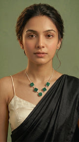 Green Sugar Druzy Natural Gemstones Embedded Silver Chain Necklace