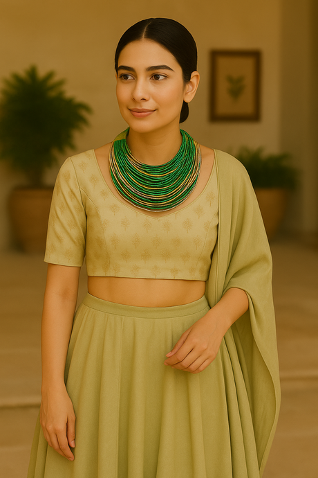 Green and Gold Handmade Silk Threads Multi-Layer Statement African Choker Necklace